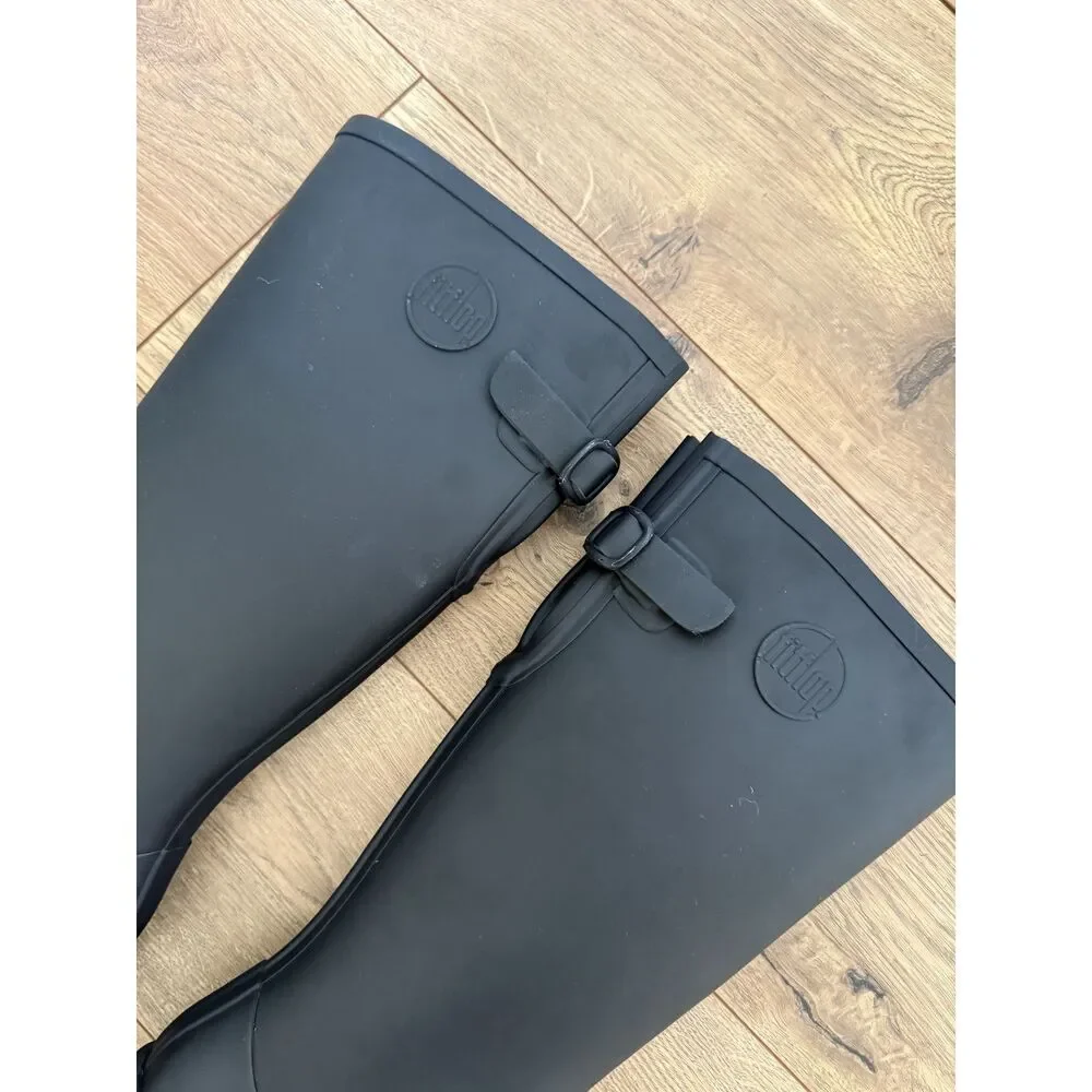 FITFLOP 6 WonderWelly Wellies Black Rubber Rain Boots Tall Womens waterproof